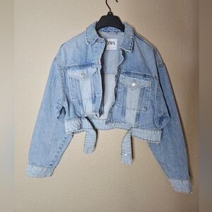 ZARA Denim Distressed Cropped Jean Female Jacket Size S